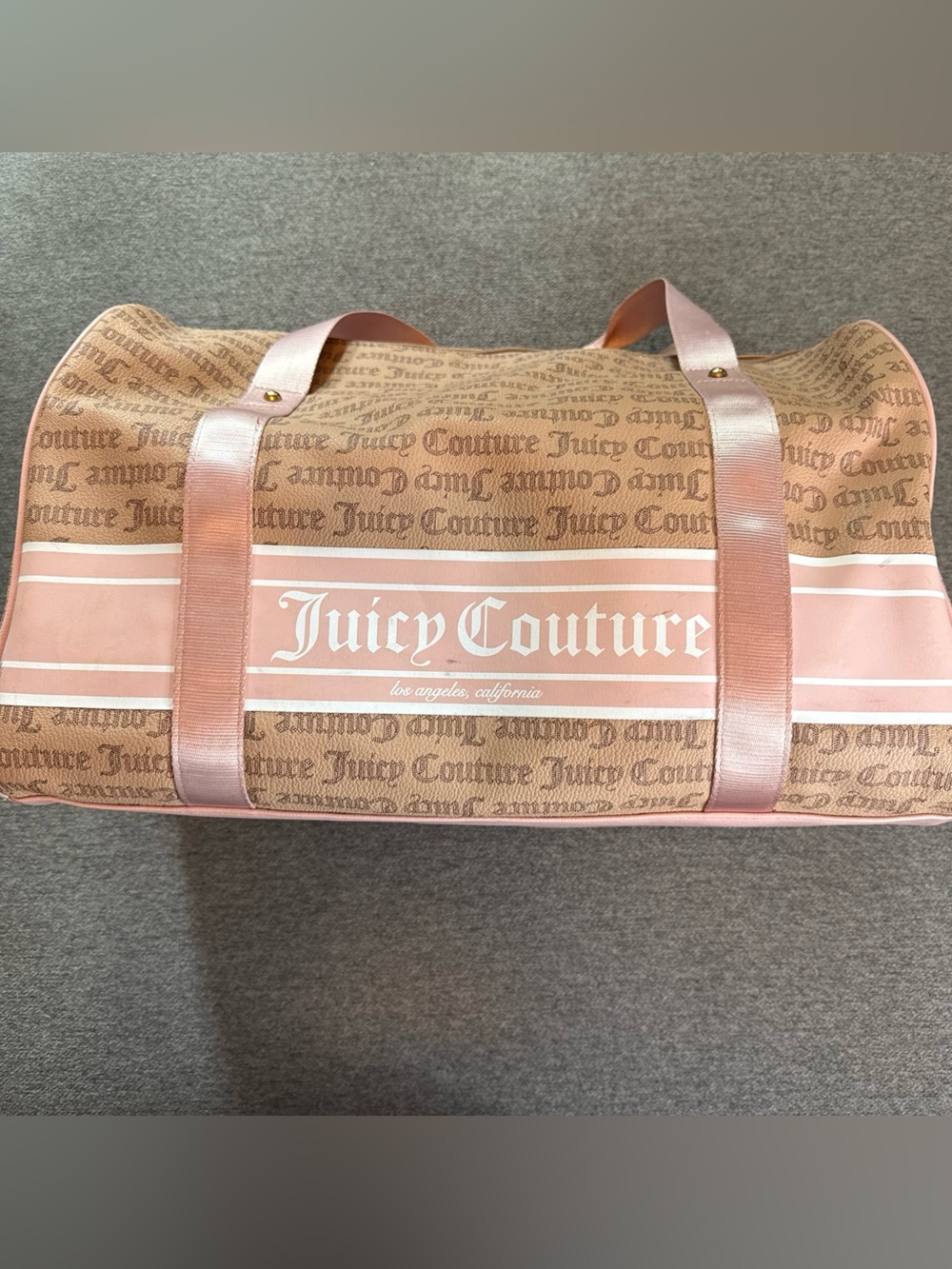 Juicy Couture Duffle Travel Tan/Pink Monogram Bag Large Read